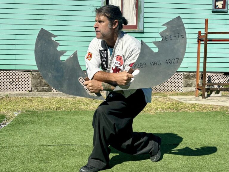 Sifu Brian demos the Li Kui axes.